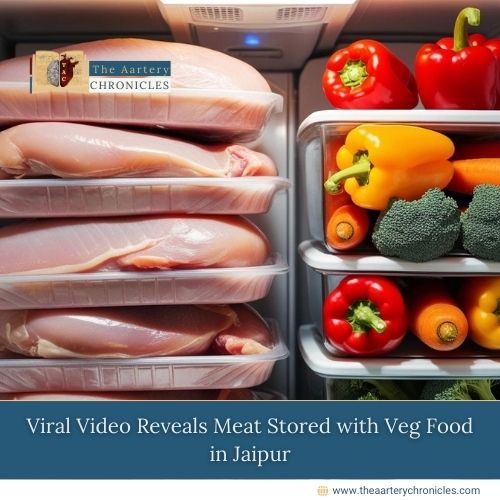 Viral Video Reveals Meat Stored with Veg Food in Jaipur